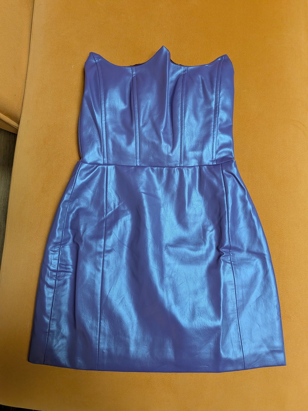 CIAO BY CC Issa Mini Dress Faux Leather Strapless Structured Party in Purple XS